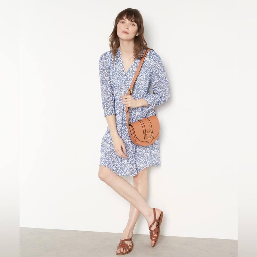 Maison 123 Calypso Blue / Silver Floral Shift Dress Size Medium / 6